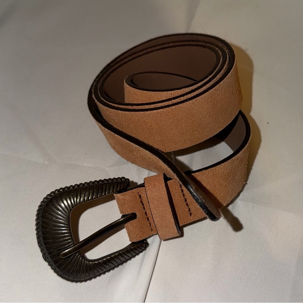 Boho Western Genuine Leather Belt Tan XL Vintage Buckle